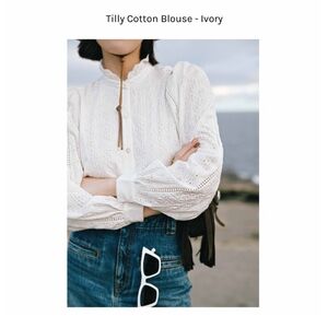 Petite Studio - White Cotton Embroidered Blouse